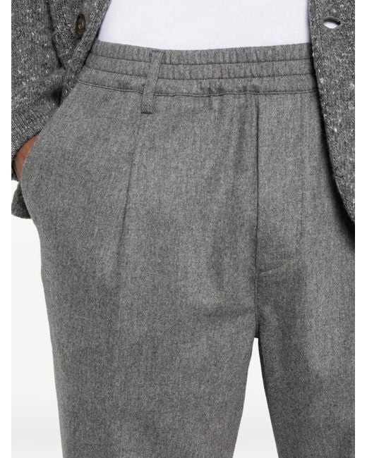 Eleventy Gray Pleated Elasticated-Waist Trousers for men