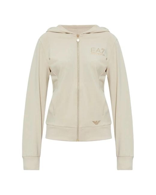 EA7 White Zip-Up Logo-Detail Hoodie