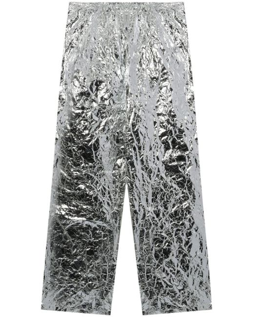 Hed Mayner Gray Metallic-finish Crinkled Trousers for men
