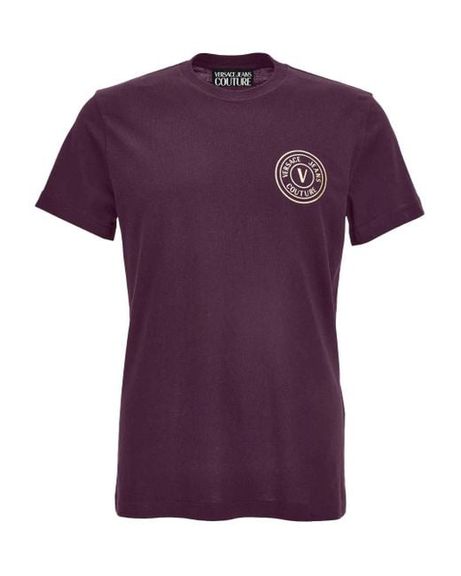 Versace Jeans Couture Purple V-Emblem Logo-Print T-Shirt for men