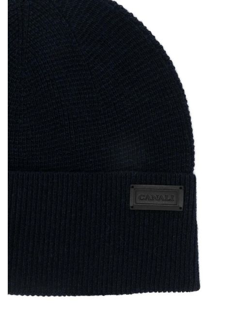 Canali Blue Logo-Patch Beanies for men
