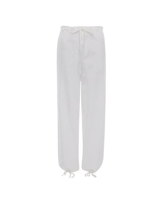 Victoria Beckham White Pantalon Droit À Lien De Resserrage