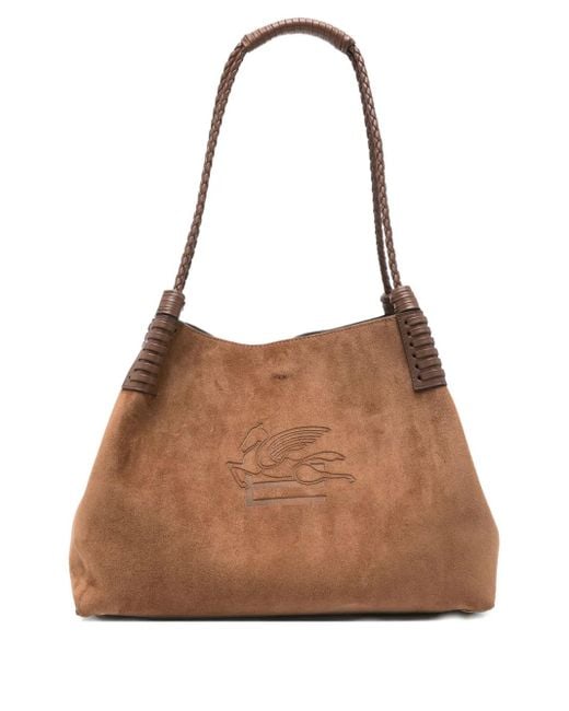 Etro Brown Libra Wildleder-Tote Bag mit geflochtenem Henkel