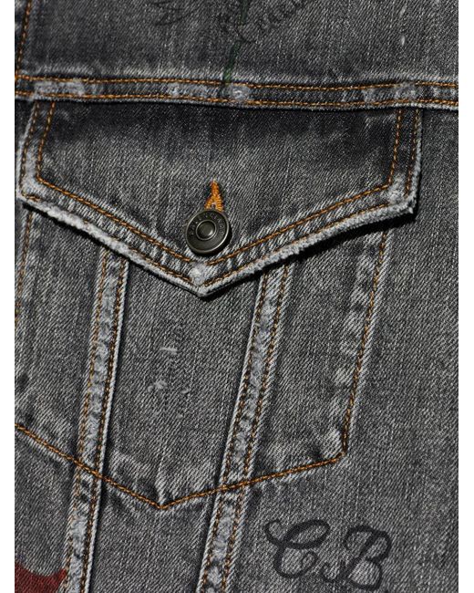 Balenciaga Gray Tattoo-Print Denim Jacket for men