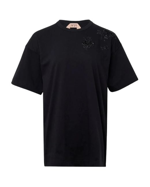 N°21 T-Shirt Met Korte Mouwen En Borduurwerk in het Black