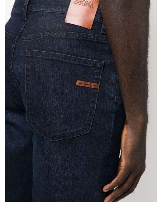 Pantalones rectos con parche del logo Zegna de hombre de color Blue