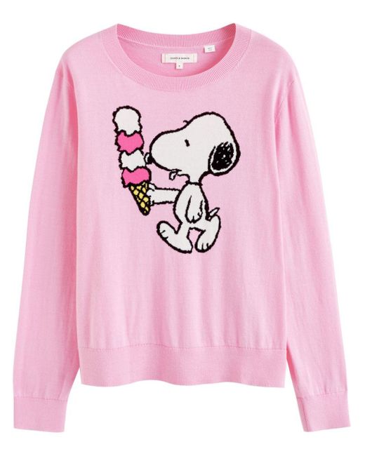 Chinti & Parker Pink Snoopy Ice Cream Intarsia-knit Jumper