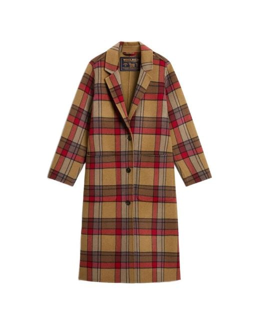 Woolrich Brown Check-Pattern Virgin Wool Coat