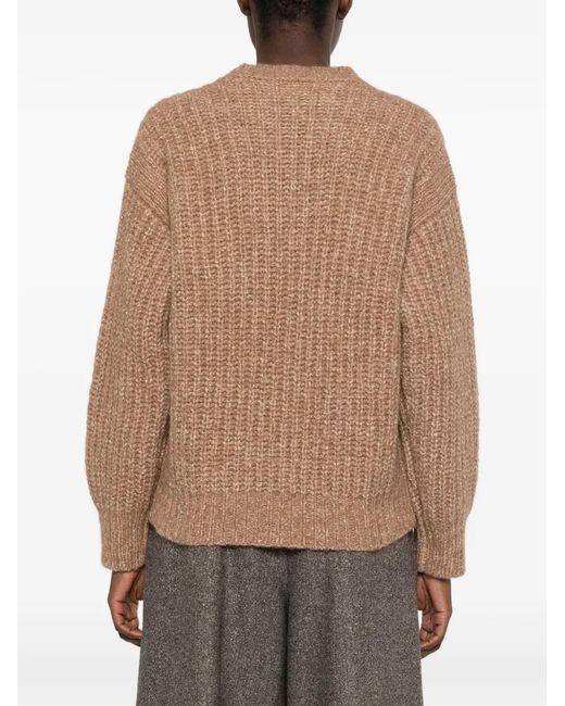 Peserico Natural Ribbed-Knit Raglan-Sleeve Sweater