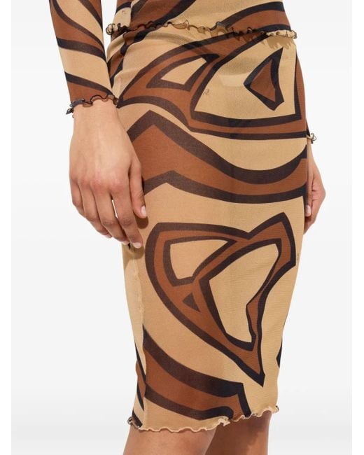Emilio Pucci Brown Labirinto-Print Midi Skirt