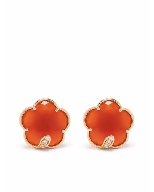 Pasquale Bruni Orange 18Kt Rose Petit Joli Carnelian And Diamond Stud Earrings