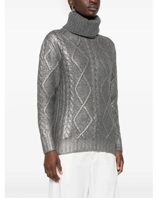 Herno Gray Lamé-Effect Sweater