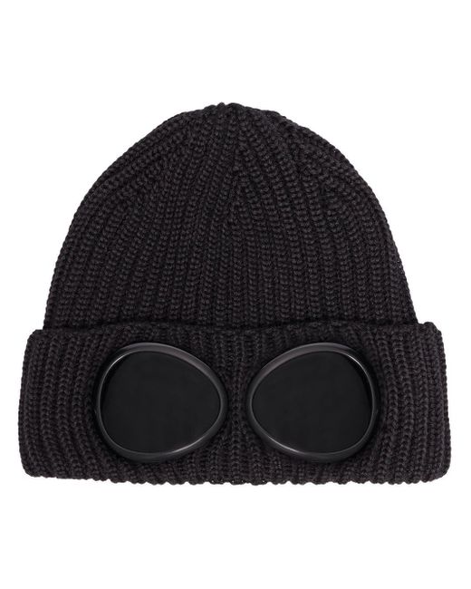 C.P. Company goggle Detail Ribbed Knit Beanie in Black for Men Lyst