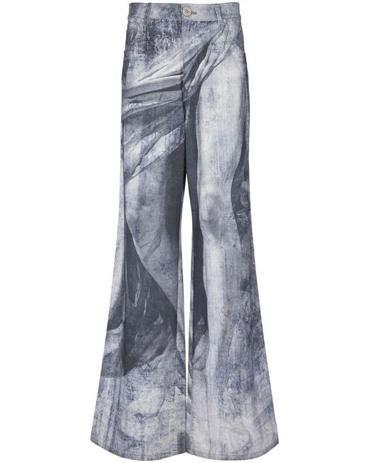 Balmain Blue Graphic-Print Wide-Leg Jeans for men
