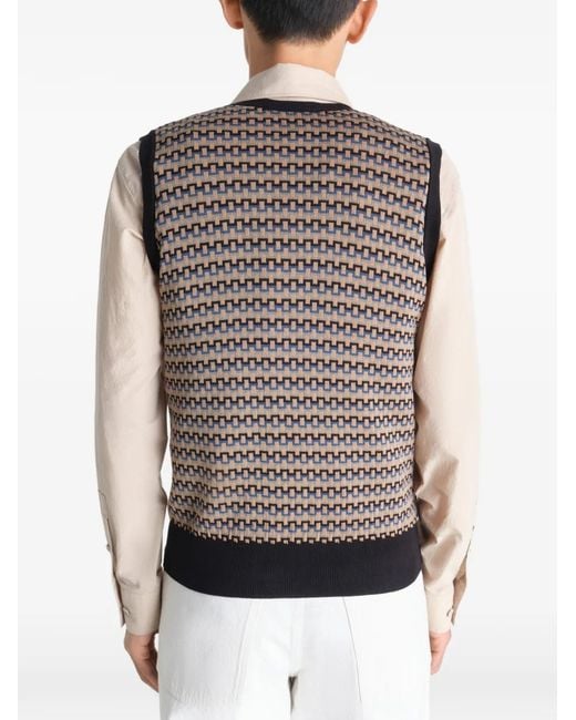 Lemaire Gray Patterned V-Neck Vest for men