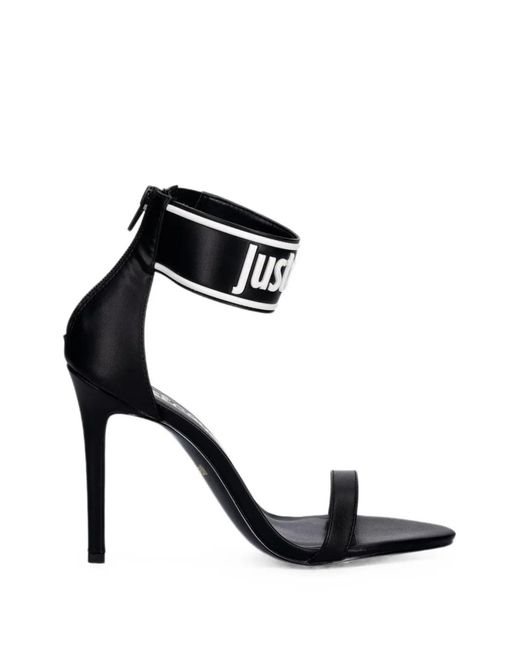 Just Cavalli Black Logo-Strap Stiletto Sandals