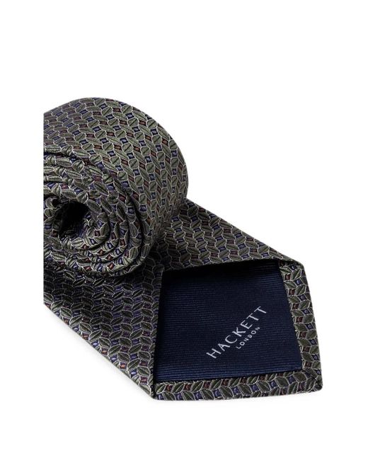 Hackett White Geometric Leaf-Pattern Tie for men