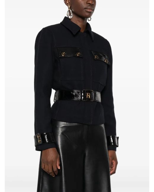 Elisabetta Franchi Black Patent-Trimmed Belted Jacket