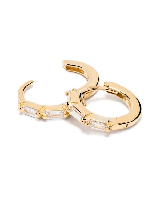 Suzanne Kalan Metallic 18Kt Bold Triple Diamond Small Hoop Earrings