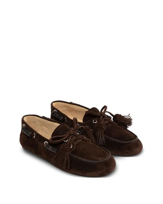 Miu Miu Brown Beaded Tassel Loafers