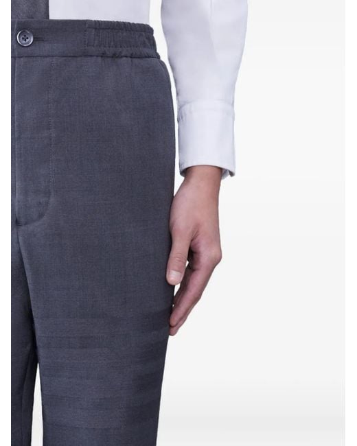 Thom Browne Blue Stripe-Detail Elasticated-Cuff Trousers for men