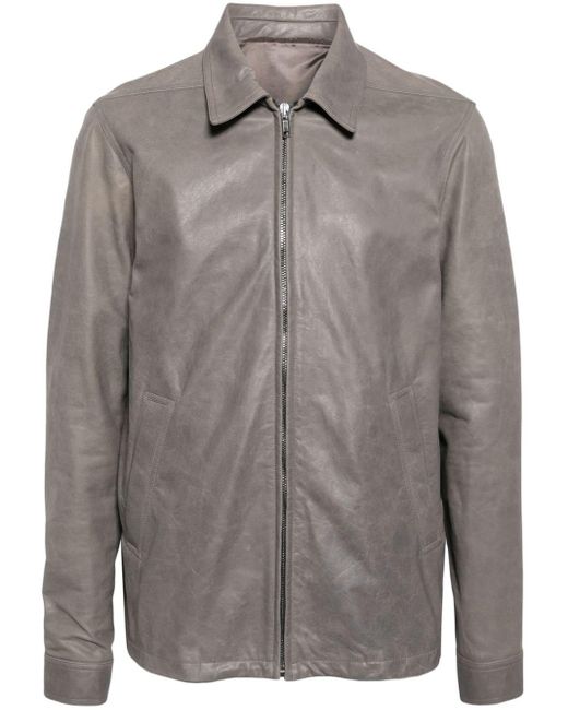 Washed leather jacket di Rick Owens in Gray da Uomo