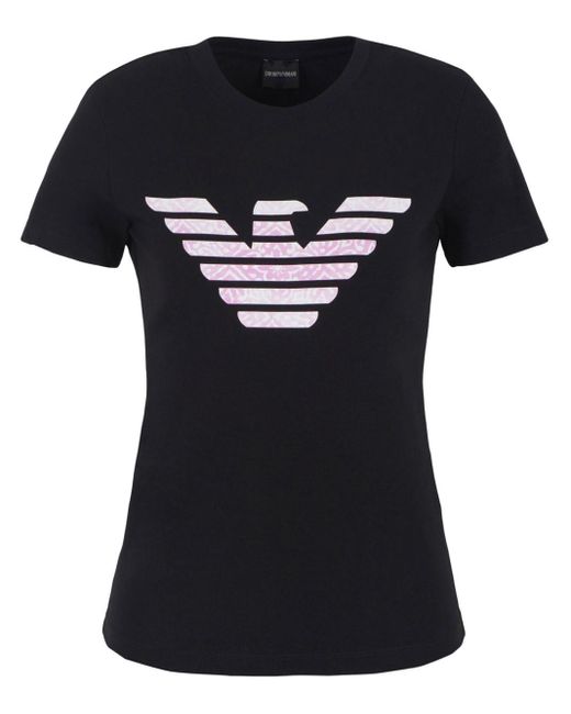 T-shirt en coton stretch à logo imprimé Emporio Armani en coloris Black