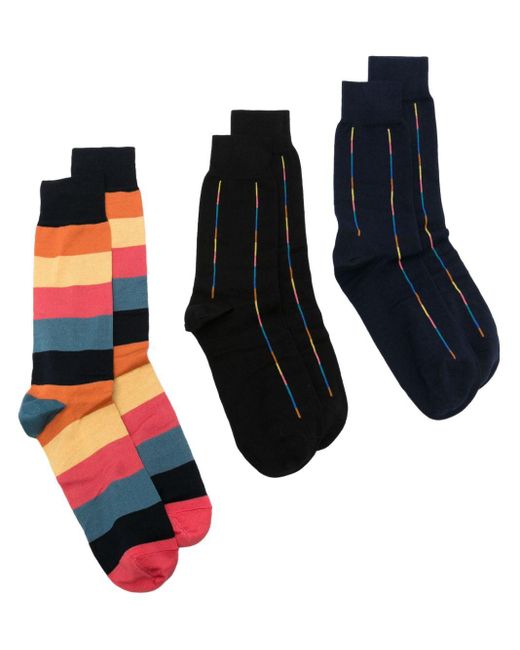 Paul Smith Blue Striped Crew-socks (pack Of Three) for men