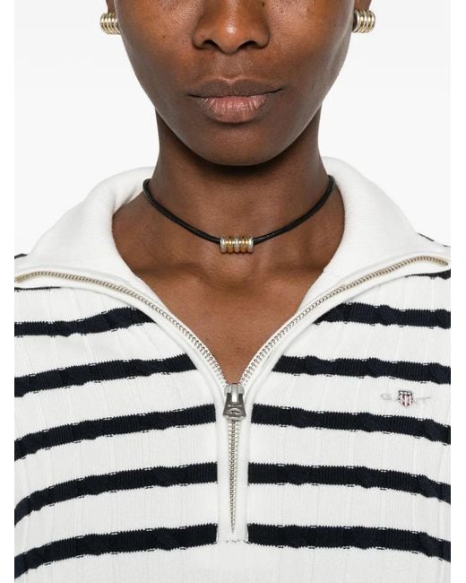 Gant White Striped Cable-Knit Sweater