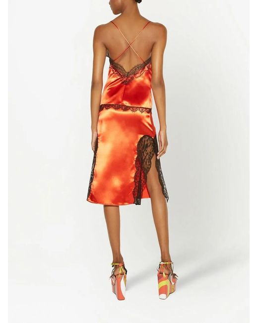 Emilio Pucci Orange Lace-Embroidered Midi Skirt