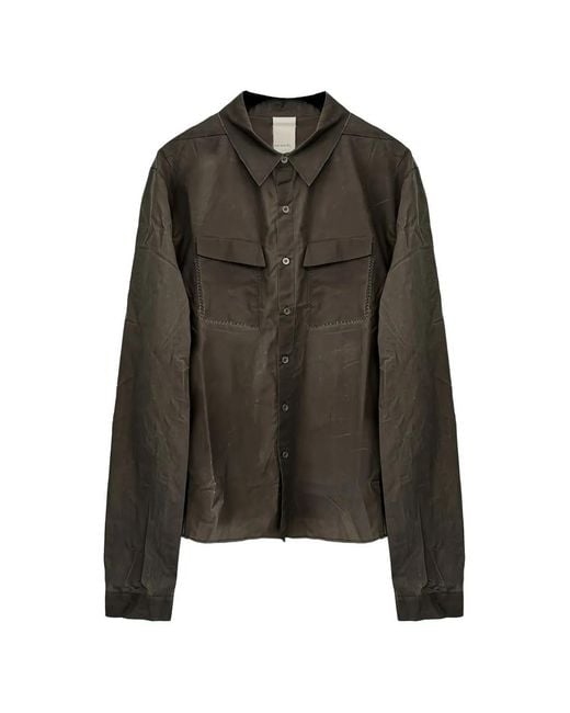 SAN263-1 Green Waxed Embroidered-Pocket Shirt for men