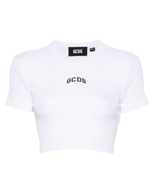 Gcds White Lounge Logo Crop Top