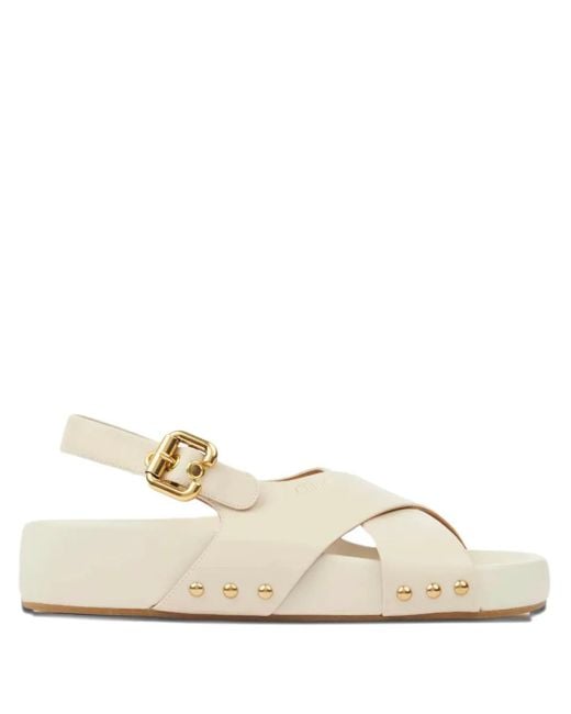 Chloé White Mae Cross-Strap Studded Sandals