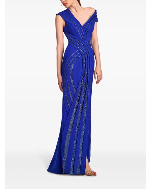 Gaby Charbachy Blue Pleated Gown