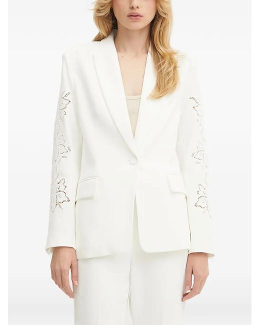 Morgan White Floral-Embroidered Blazer