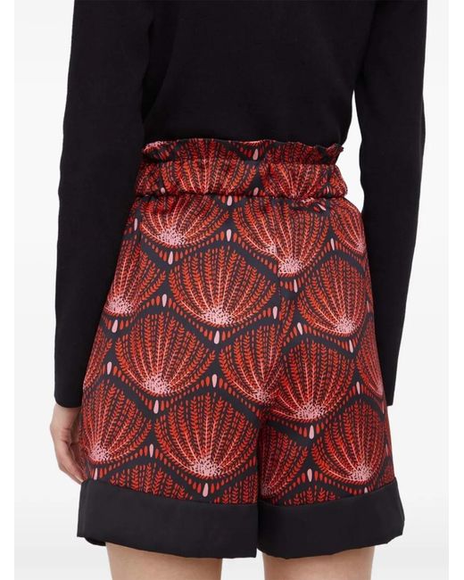 Sisley Red Ruffled Patterned Shorts