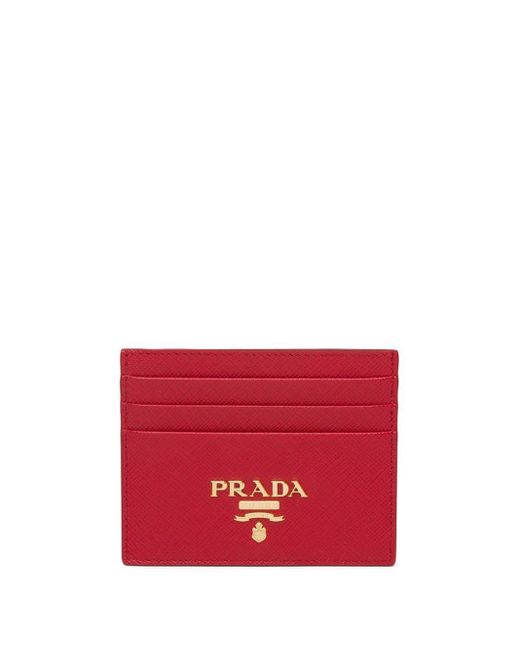 Porte-cartes à logo Prada en coloris Red