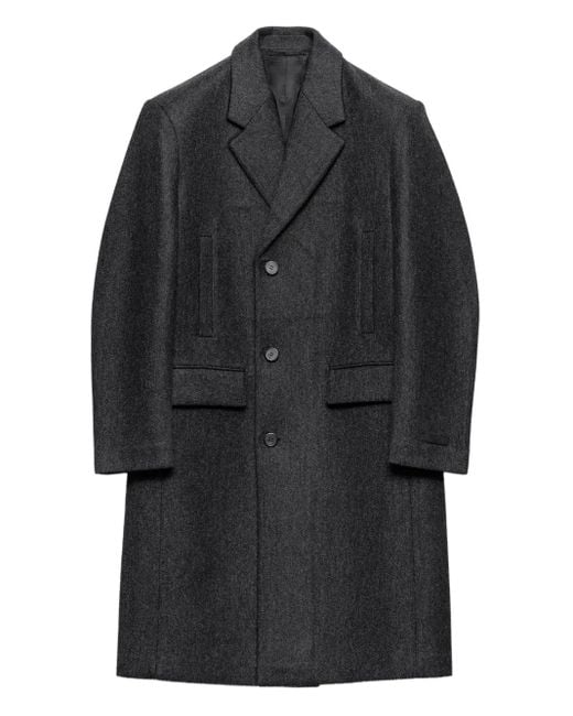 Prada Black Notched Wool Coat for men