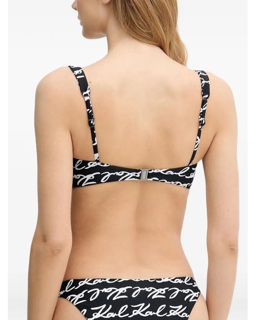 Karl Lagerfeld Black Logo-Pattern Bikini Top