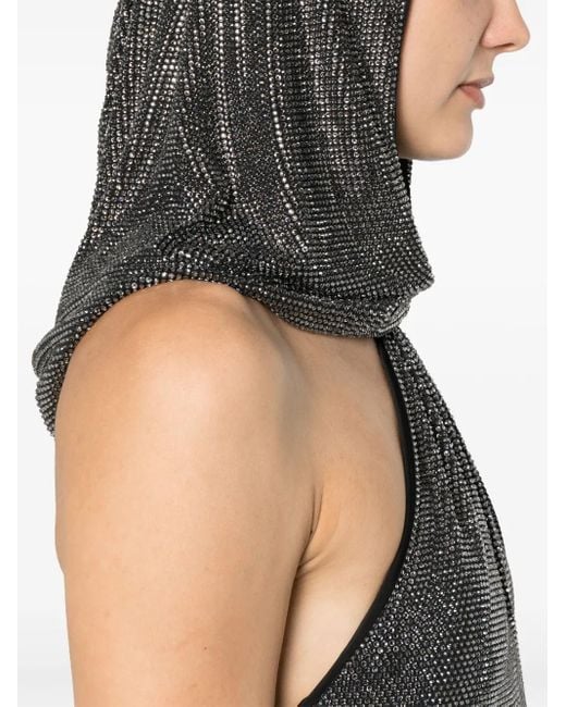 GIUSEPPE DI MORABITO Black Rhinestone-Embellished Hooded Mini Dress