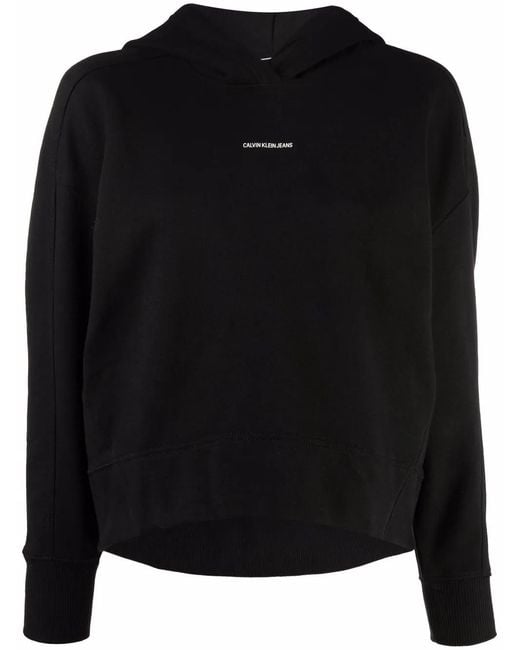 Calvin Klein Black Logo-Print Cotton Hoodie