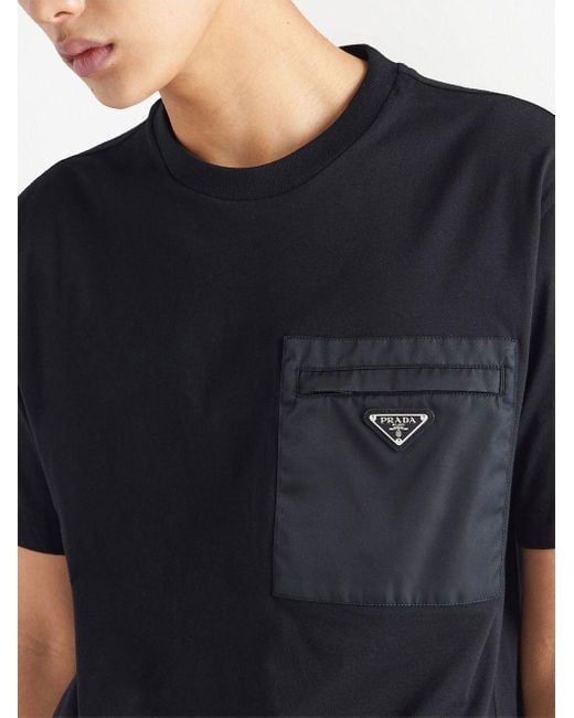 Prada Black Re-nylon Panelled T-shirt for men