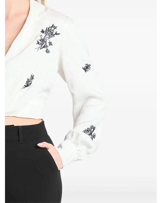 Cinq À Sept White Floral-Embroidered Tie-Front Top