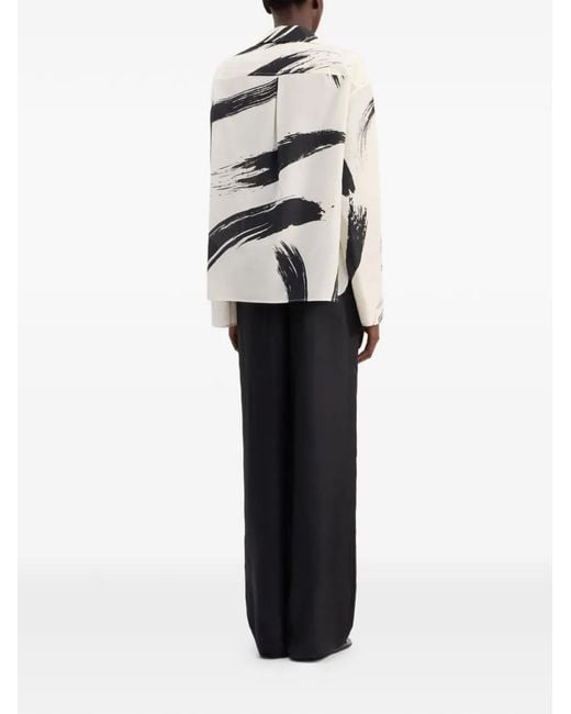 Loulou de Saison White Sana Cuban Collar Print Shirt