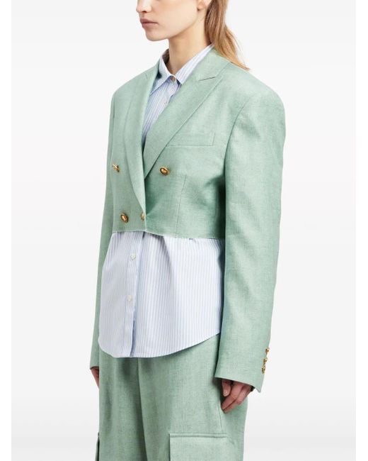 Palm Angels Green Linen Cropped Blazer