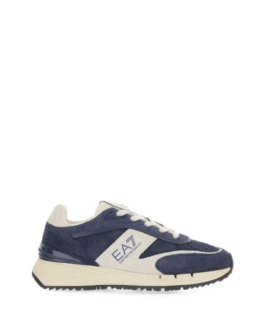 EA7 Blue Otg Low-Top Leather Sneakers for men