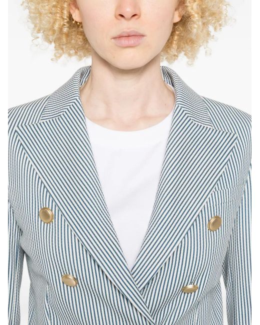 Circolo 1901 Blue Blazer Rayé À Boutonnière Croisée