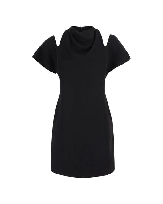 FEDERICA TOSI Black Cut-Out Shoulder Cowl-Neck Mini Dress