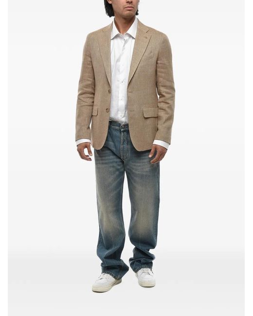 Corneliani Natural Single-Breasted Flap-Pocket Blazer for men