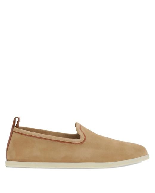 Loro Piana Brown Venice Walk Contrast-Stitching Suede Loafers for men